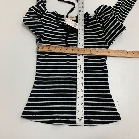Porridge Top Womens XXS Black White Striped Puff Sleeve Keyhole Anthropologie - Picture 6 of 16